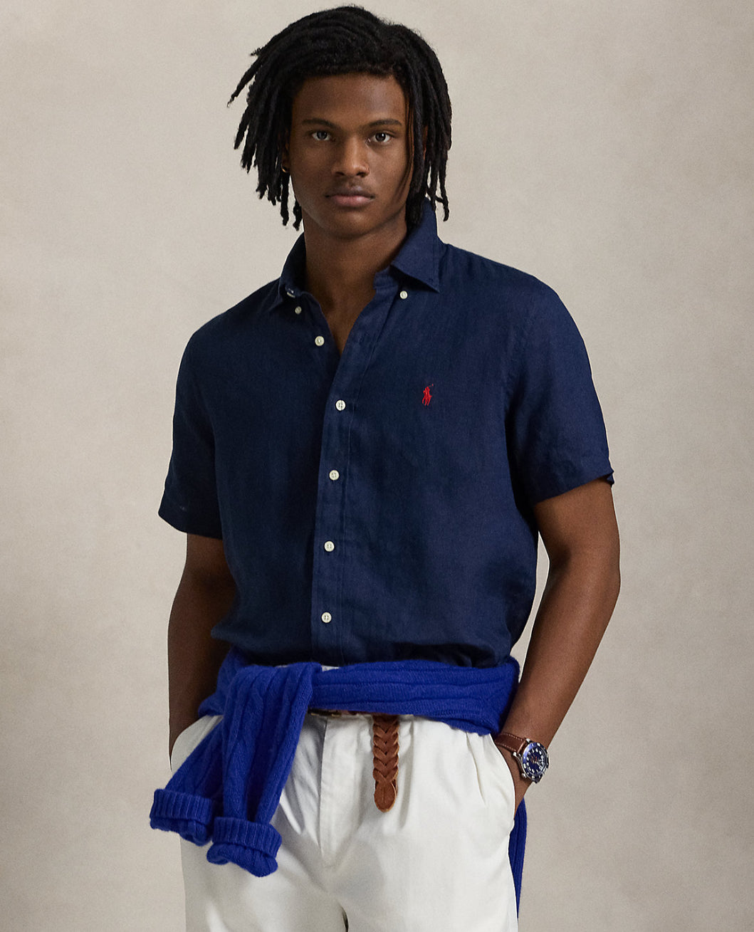 Men’s Short-sleeve Linen Button-up