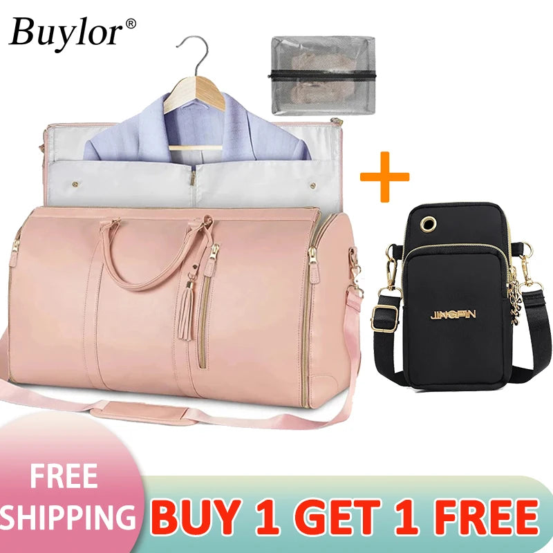 Buylor 2pcs Bags Foldable Suit Bag Large Capacity Travel Duffle Bag Waterproof Women Handbag Outdoor Fitness Bag With Shoe pouch