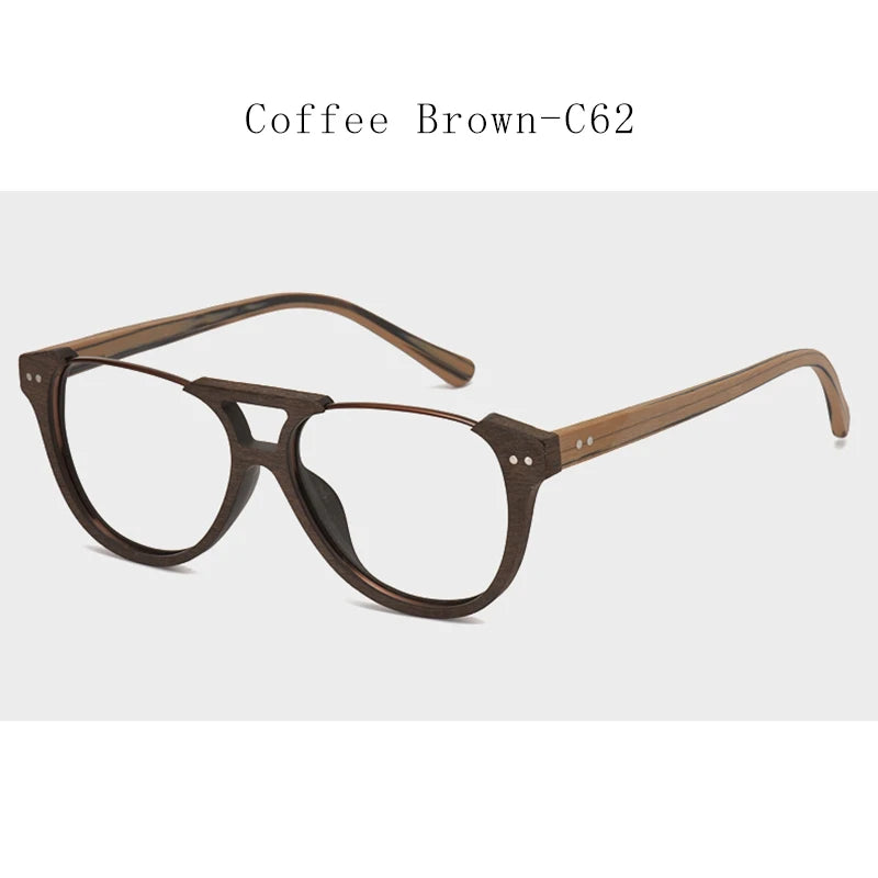 CHFEKUMEET Wooden Myopia Glasses Frame Retro Round Optical Prescription Eyeglasses Frame Men Women Distinctive Spectacle Frames