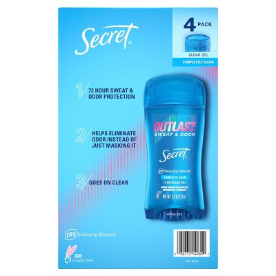 Secret Outlast Clear Gel Deodorant, Completely Clean, 2.6 oz., 4 pk.