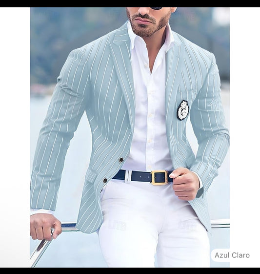 Hombre Graduación Traje de cóctel chaqueta Negocio Noche formal Fiesta de Boda Solo arriba Moda Casual Verano Primavera & Otoño Poliéster Rayas Bolsillo Casual / Diario Botonadura Simple Chaqueta de #9663382