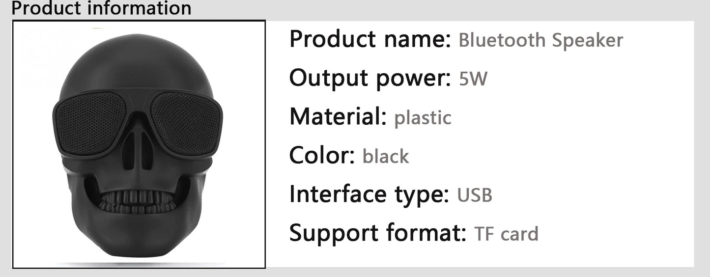 Portable Mini-Skull Speakers Little Skull Wireless Bluetooth Cartoon Bones Ghost Head Small Compatible 5W Hd Stereo Woofer Music