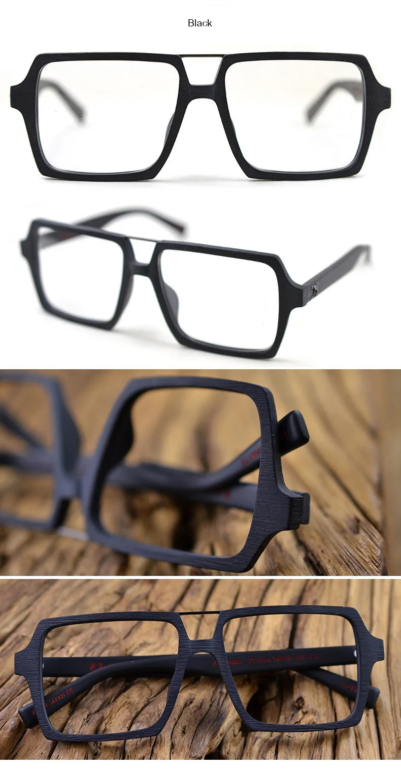 HDCRAFTER Oversized Vintage Square Glasses Frame with Clear Lens Women Men Wood Optical Eyeglasses Prescription Frames Spectacle