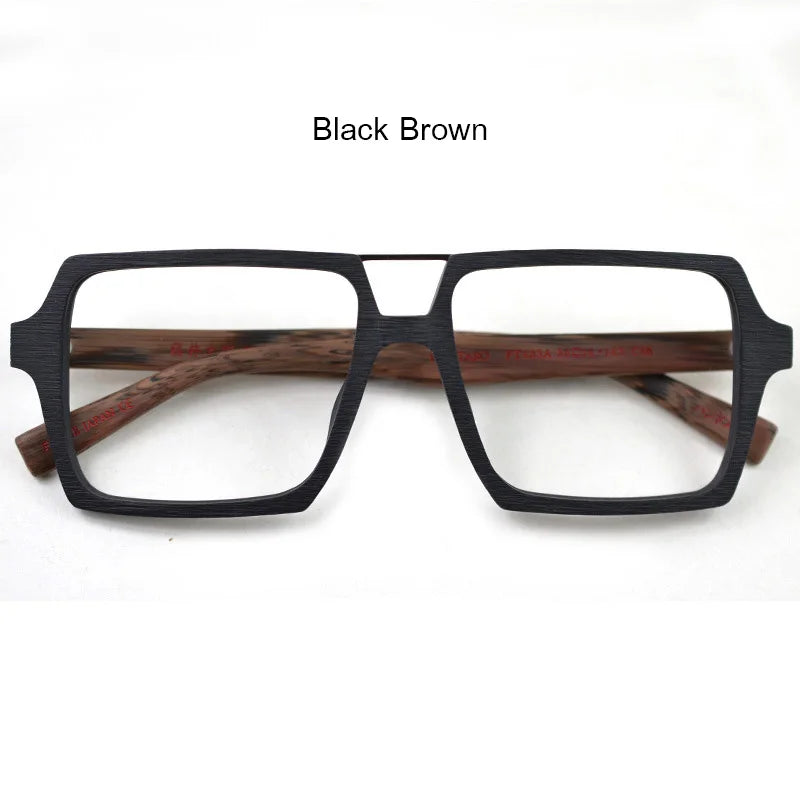 HDCRAFTER Oversized Vintage Square Glasses Frame with Clear Lens Women Men Wood Optical Eyeglasses Prescription Frames Spectacle