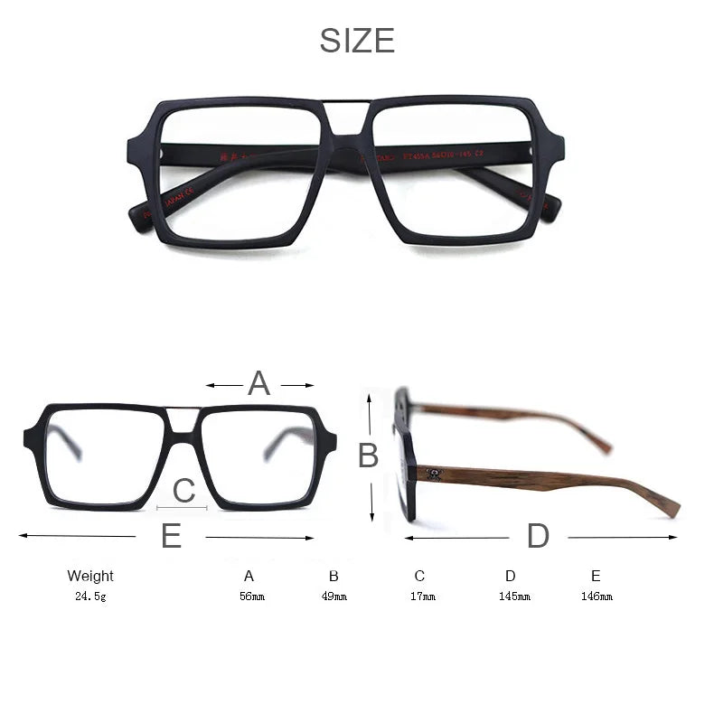 HDCRAFTER Oversized Vintage Square Glasses Frame with Clear Lens Women Men Wood Optical Eyeglasses Prescription Frames Spectacle