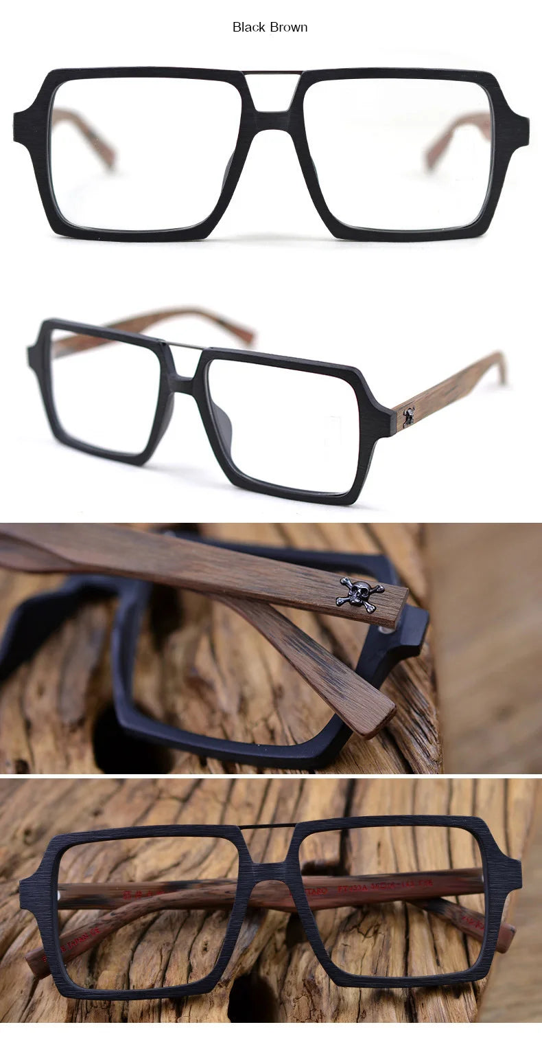 HDCRAFTER Oversized Vintage Square Glasses Frame with Clear Lens Women Men Wood Optical Eyeglasses Prescription Frames Spectacle