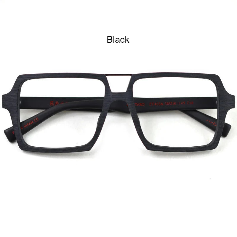 HDCRAFTER Oversized Vintage Square Glasses Frame with Clear Lens Women Men Wood Optical Eyeglasses Prescription Frames Spectacle