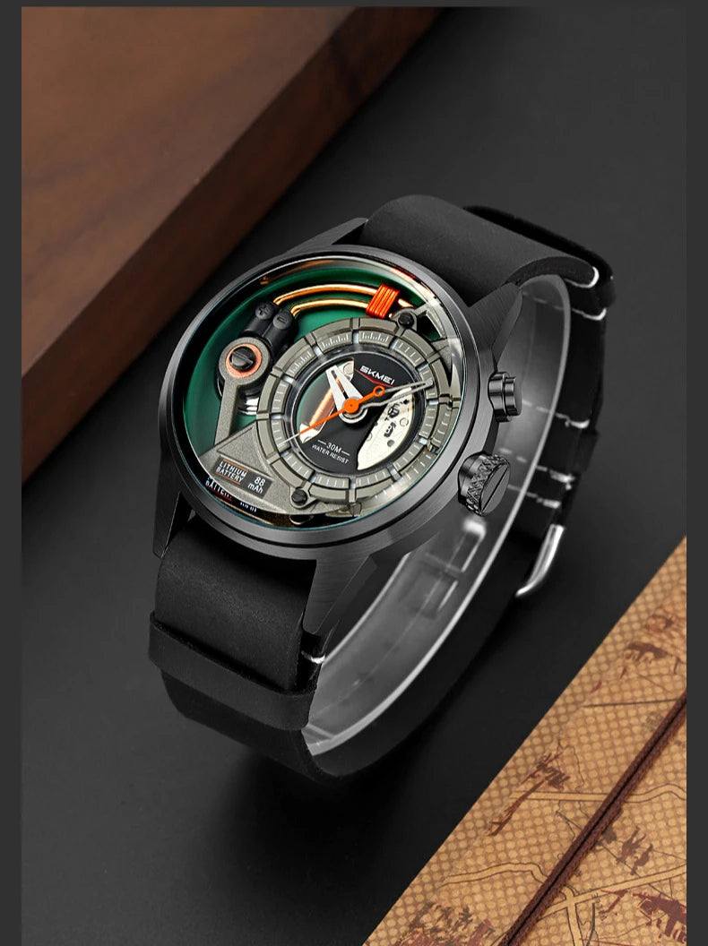 Creative cyberpunk style men's wristwatch 3D dial LED light simple leisure quartz watches for man reloj poedagar hombre