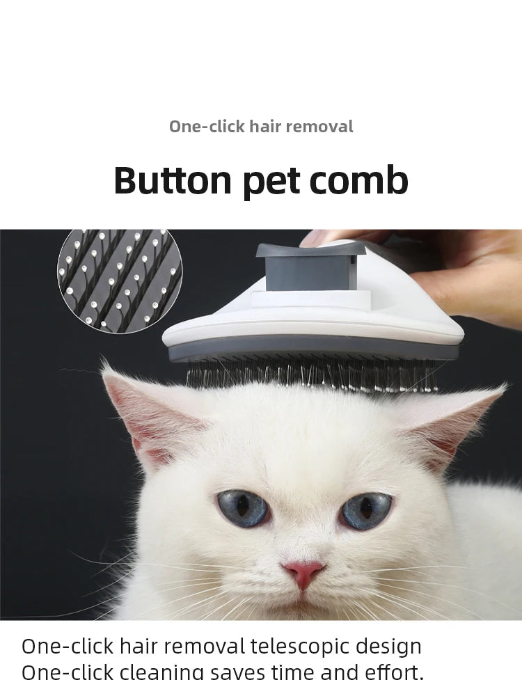 Pet Comb Automatic Hair Removal Comb Stainless Steel Needle Comb Cat Comb Cleaning Household Goods One Click Hair Removal