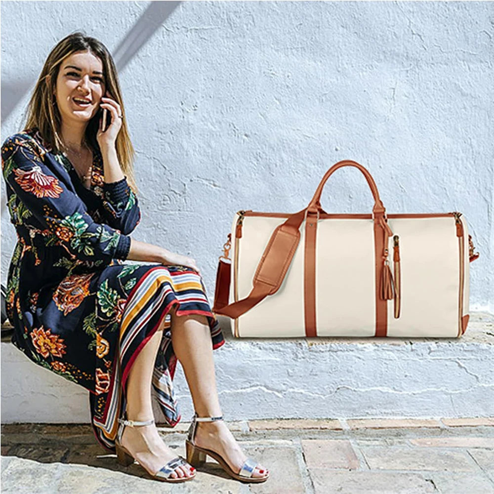 Buylor 2pcs Bags Foldable Suit Bag Large Capacity Travel Duffle Bag Waterproof Women Handbag Outdoor Fitness Bag With Shoe pouch