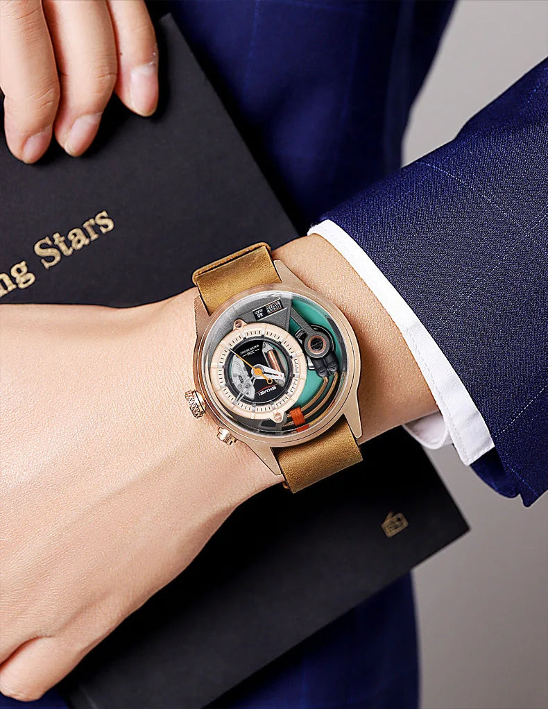 Creative cyberpunk style men's wristwatch 3D dial LED light simple leisure quartz watches for man reloj poedagar hombre