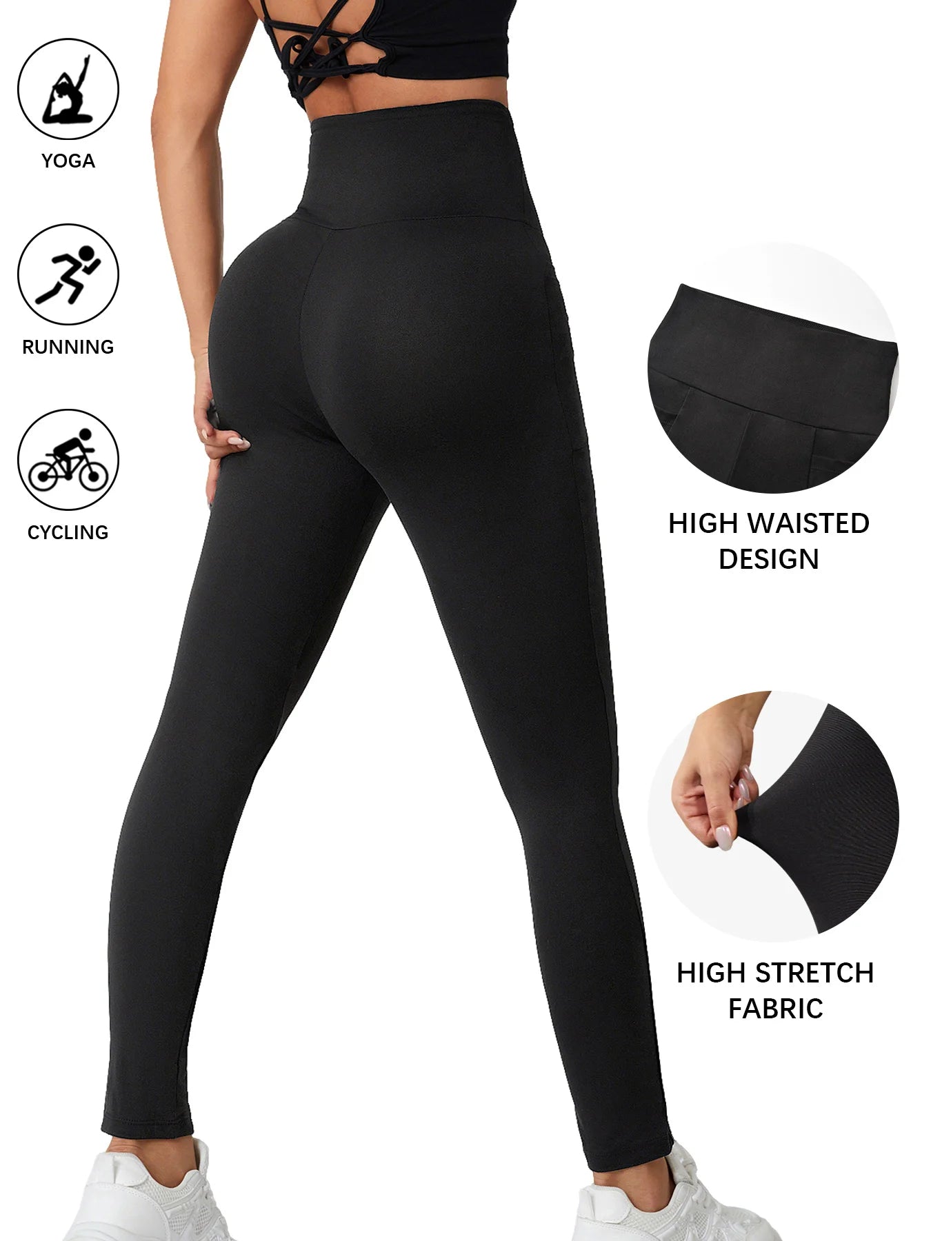 Super Soft Sports Leggings With Pockets For Women High Waisted Workout Yoga Running Push Up Gym Fitness Tight Pants Women's