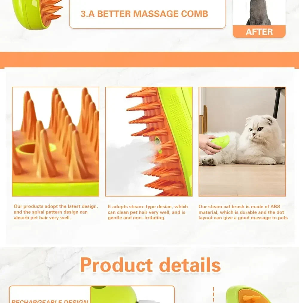 Dog Cat Steamy Brush Steam Brush Electric Sprayer for Massage Pet Grooming Tool Shedding 3 in 1 Electric Sprays Massage Combs