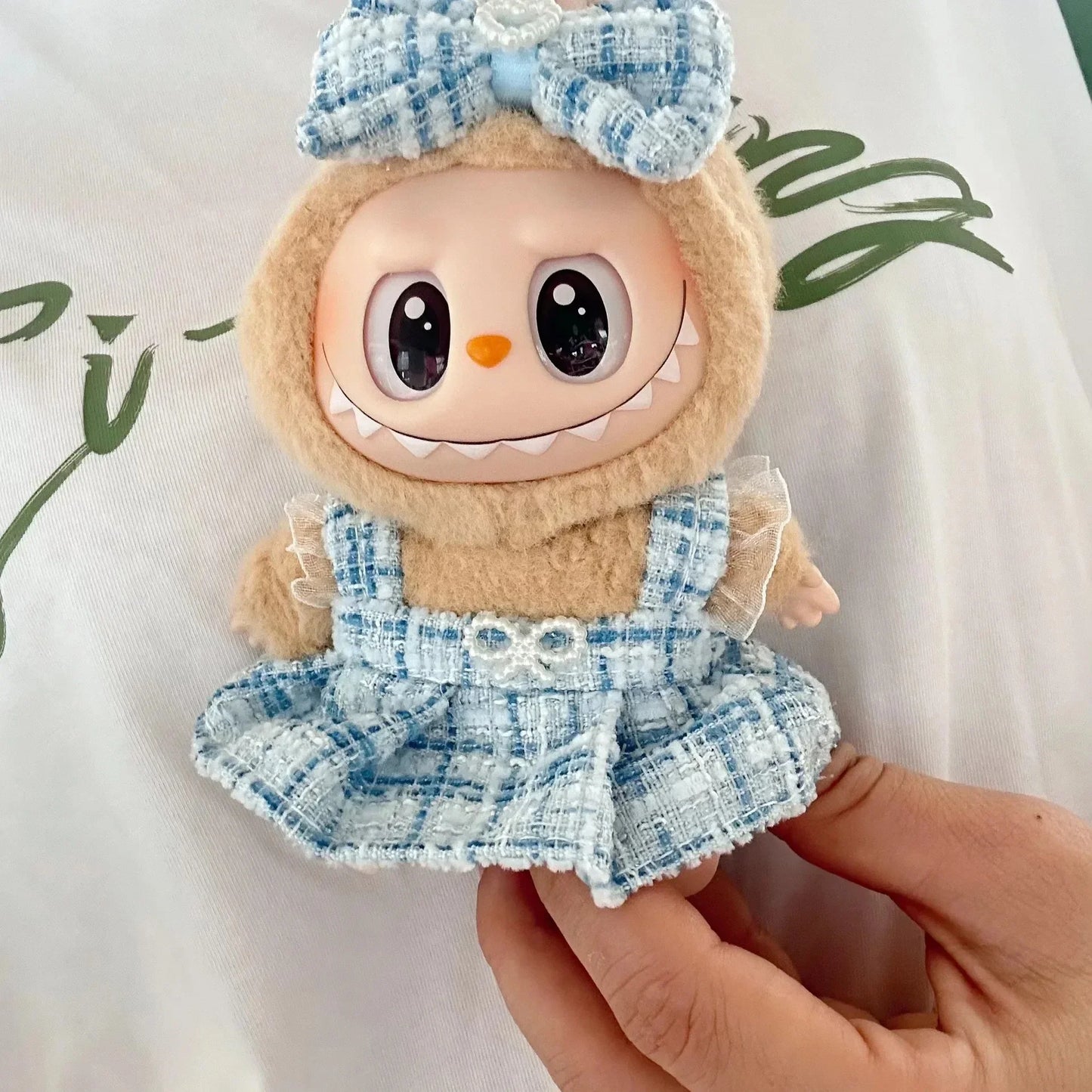 Labubu Doll Clothes For 17cm Labubu Accessories Classic Dress Grid Style Suit Skirt DIY Mini Dolls Clothing