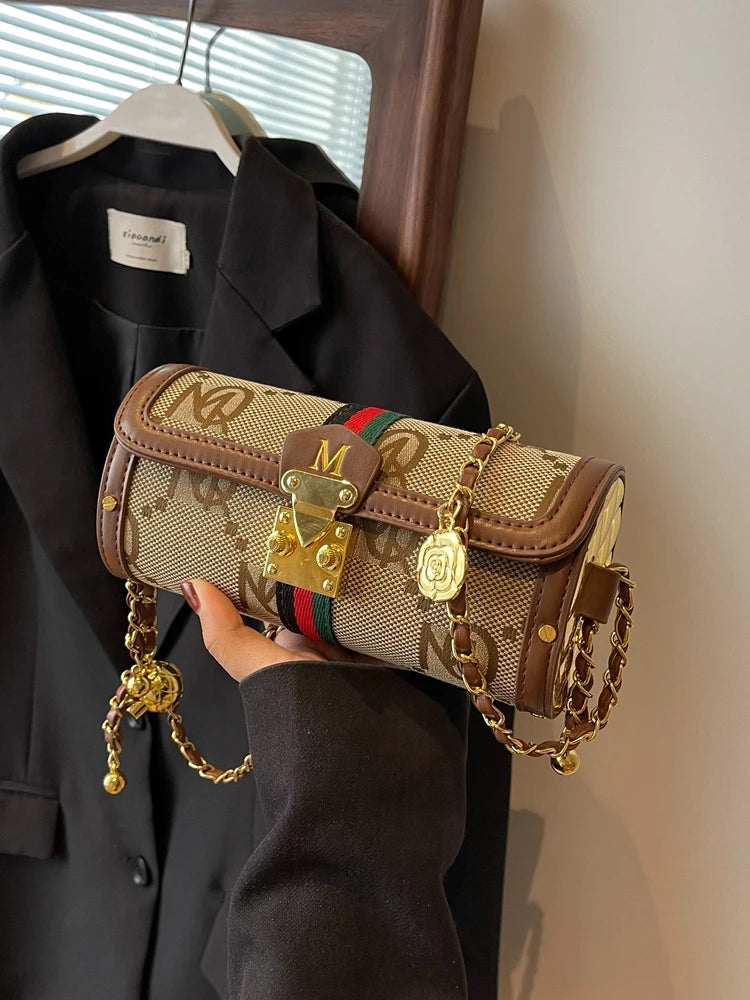 Light luxury brand-name high-end designer bag female 2025 new spring and summer niche shoulder bag messenger bag cylinder bag