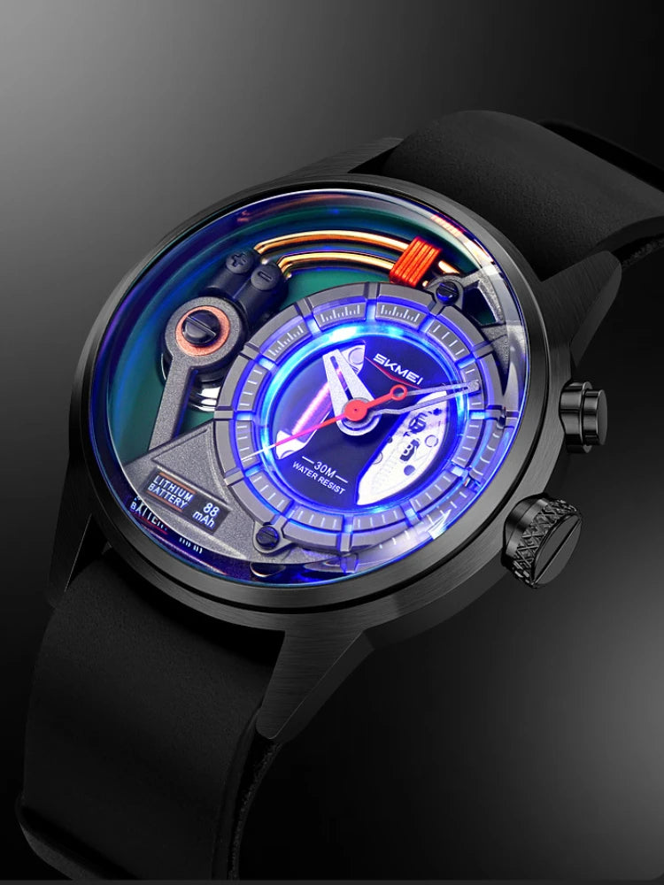 Creative cyberpunk style men's wristwatch 3D dial LED light simple leisure quartz watches for man reloj poedagar hombre
