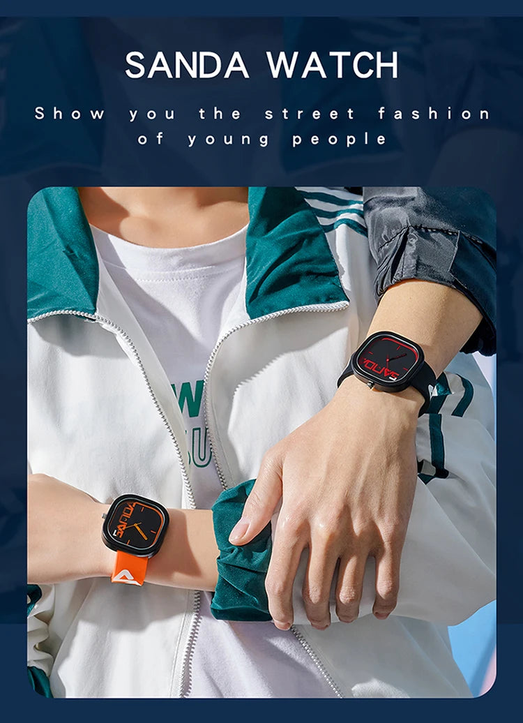 SANDA Brand Fashion Sports Quartz Watch Men Luxury Casual Waterproof Silicone Strap Men Clock  Simple Design Men Wristwatch 3203