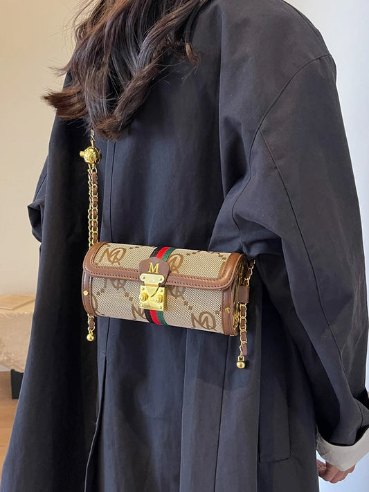 Light luxury brand-name high-end designer bag female 2025 new spring and summer niche shoulder bag messenger bag cylinder bag