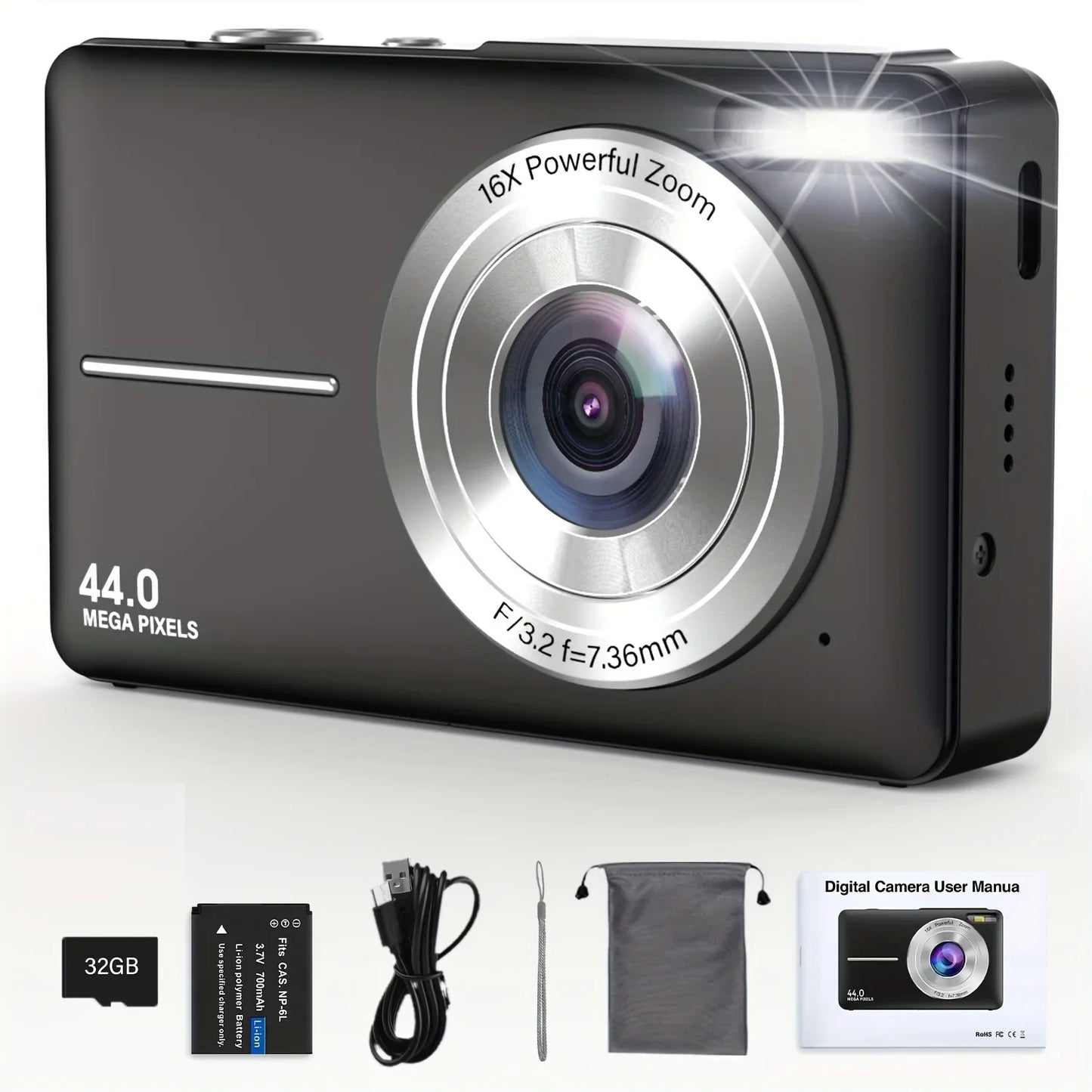 DC403 44MP HD Digital Camera 16X Digital Zoom Cameras Support For Taking Photos Recording Videos For Thanksgiving New Year Gifts