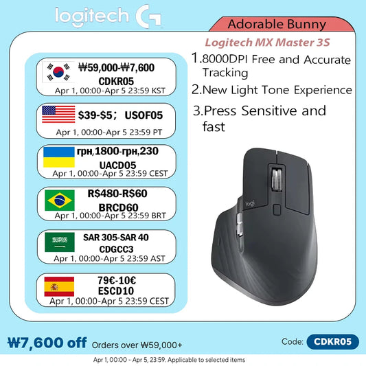 Logitech MX Master 3S Wireless Bluetooth Mouse Business Office Softtone Mouse Ergonomic Business Office Mouse