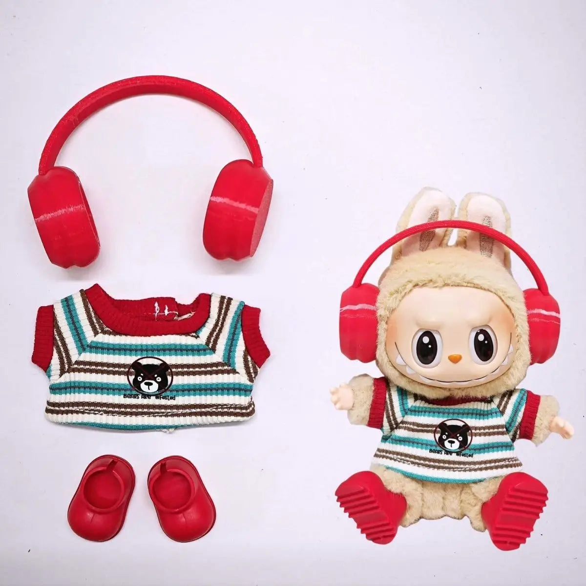 Labubu 3.0 Big Into Energy Red Sports Outfit with Earphones for 15/17cm Ropa Labubu Dolls