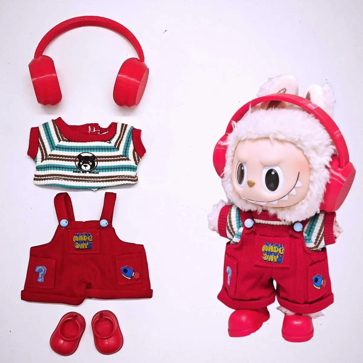 Labubu 3.0 Big Into Energy Red Sports Outfit with Earphones for 15/17cm Ropa Labubu Dolls