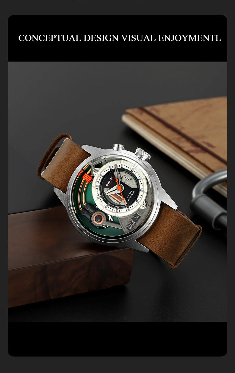 Creative cyberpunk style men's wristwatch 3D dial LED light simple leisure quartz watches for man reloj poedagar hombre