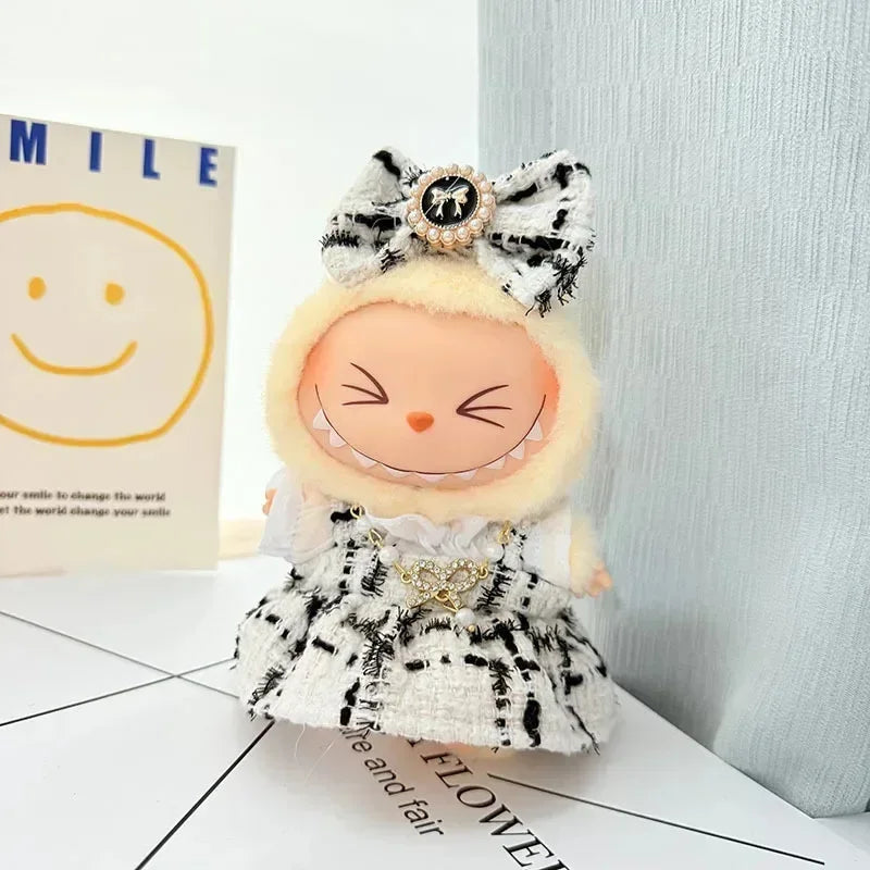 Labubu Doll Clothes For 17cm Labubu Accessories Classic Dress Grid Style Suit Skirt DIY Mini Dolls Clothing