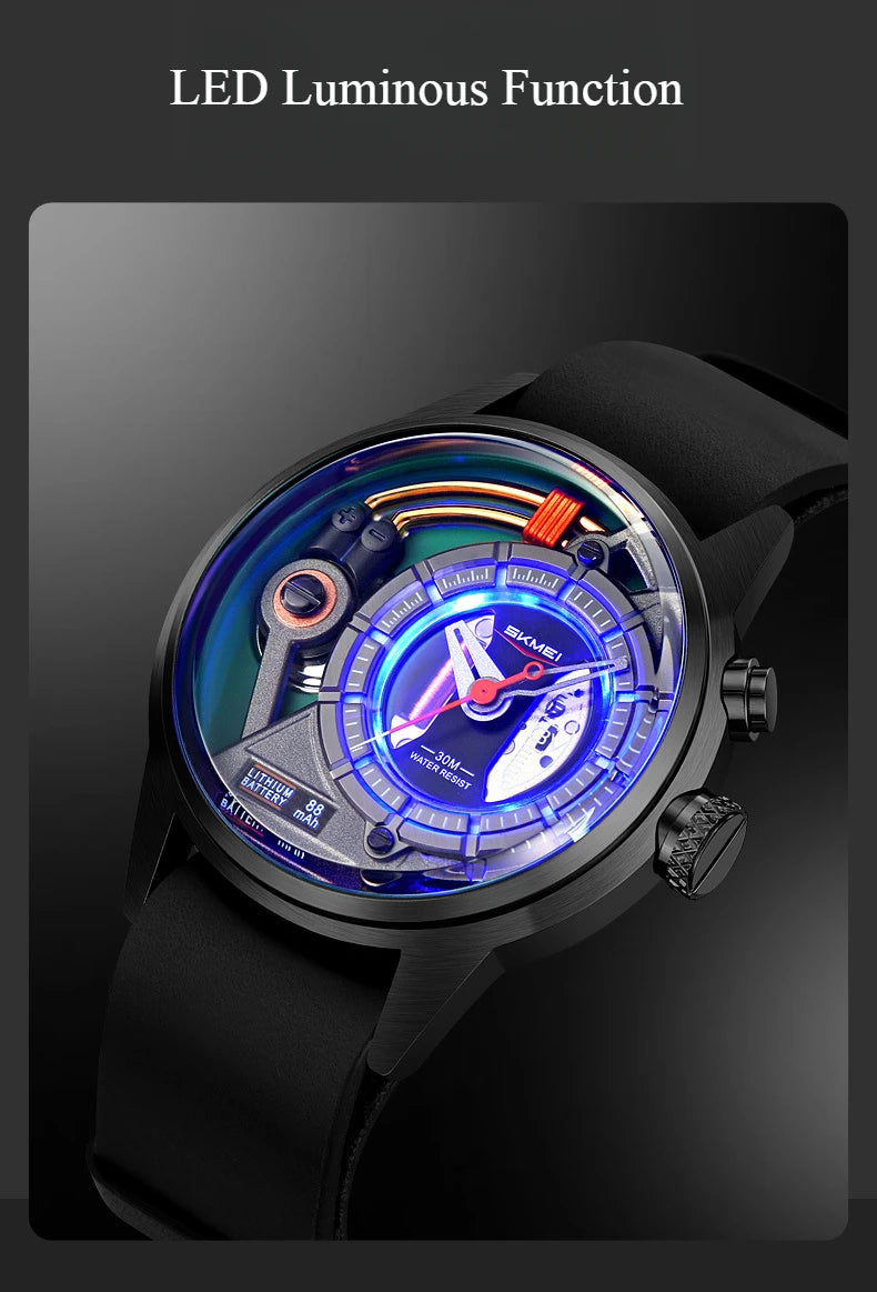 Creative cyberpunk style men's wristwatch 3D dial LED light simple leisure quartz watches for man reloj poedagar hombre
