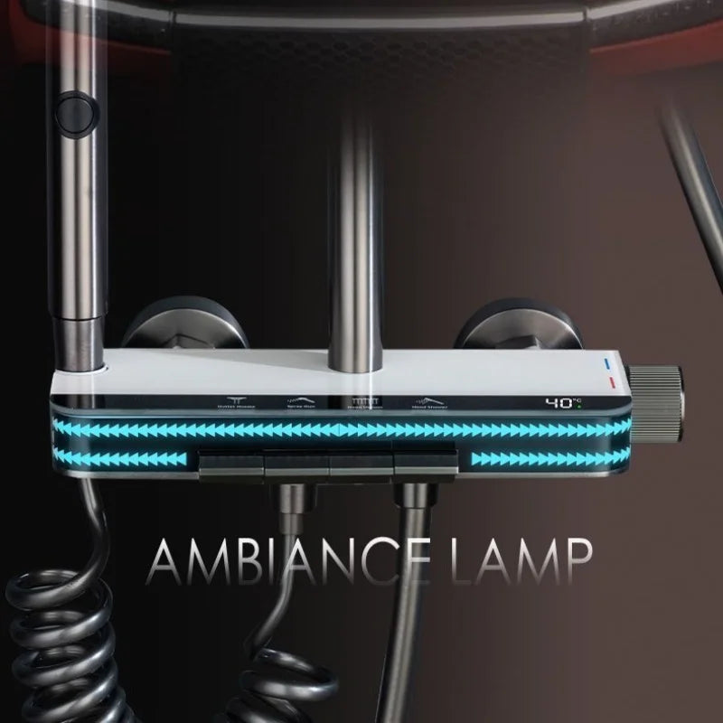 Hot Cold Temperature Digital Display Shower Set White Shower Faucet System Set With Ambient Light Bathroom Faucet Shower Head