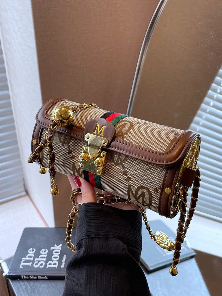 Light luxury brand-name high-end designer bag female 2025 new spring and summer niche shoulder bag messenger bag cylinder bag