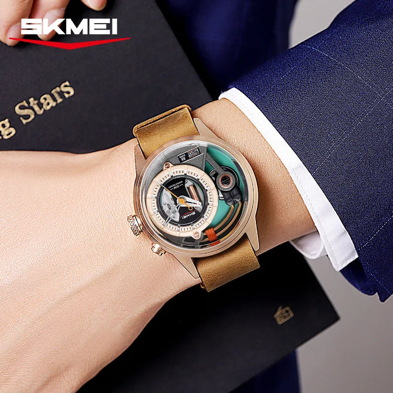 Creative cyberpunk style men's wristwatch 3D dial LED light simple leisure quartz watches for man reloj poedagar hombre