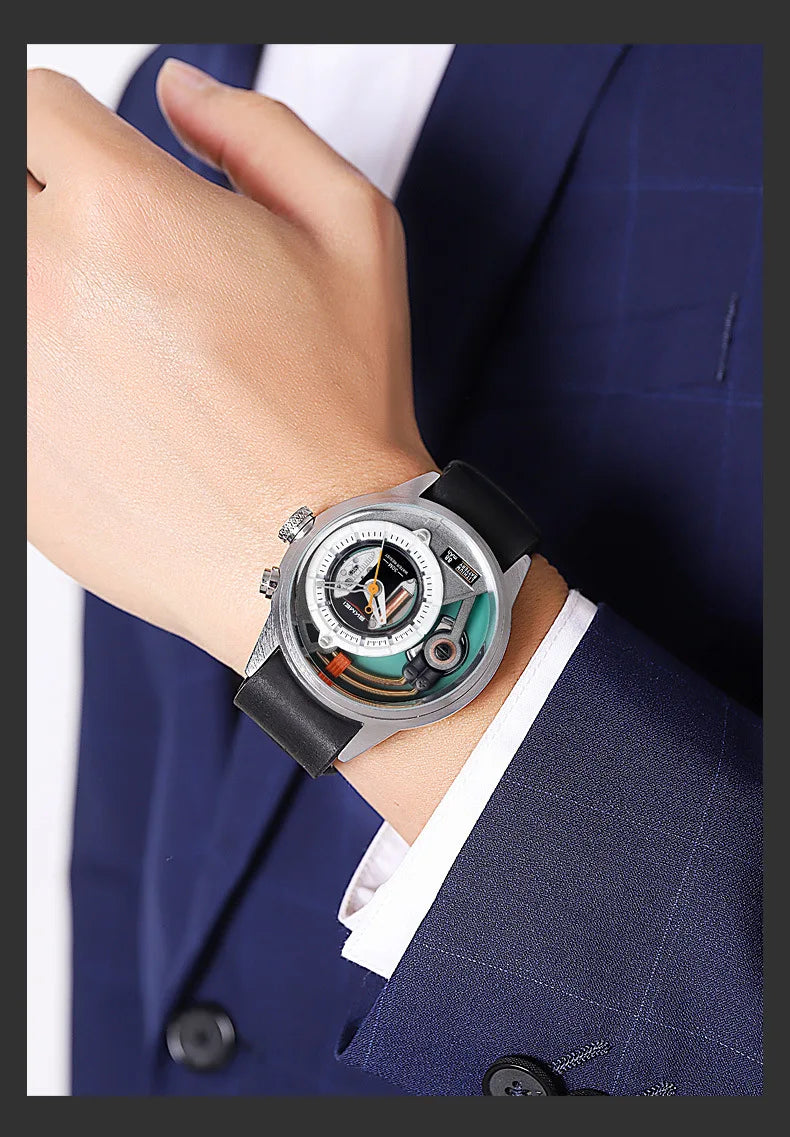 Creative cyberpunk style men's wristwatch 3D dial LED light simple leisure quartz watches for man reloj poedagar hombre