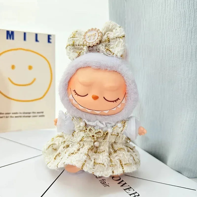 Labubu Doll Clothes For 17cm Labubu Accessories Classic Dress Grid Style Suit Skirt DIY Mini Dolls Clothing