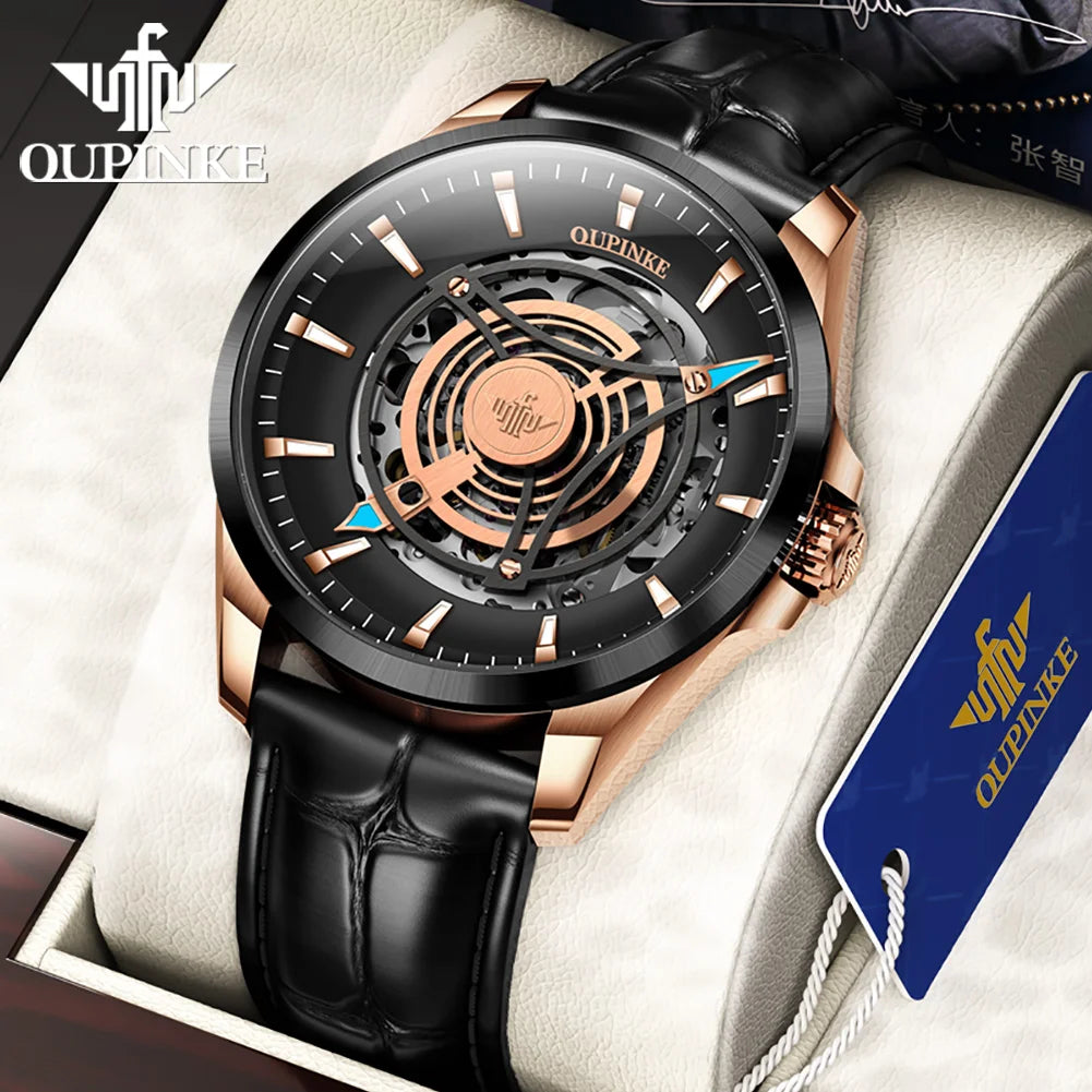 OUPINKE 3206 Top Brand Hollow Mechanical Watch For Men Synthetic Sapphire Mirror Waterproof Wristwatch Luxury Business Watches