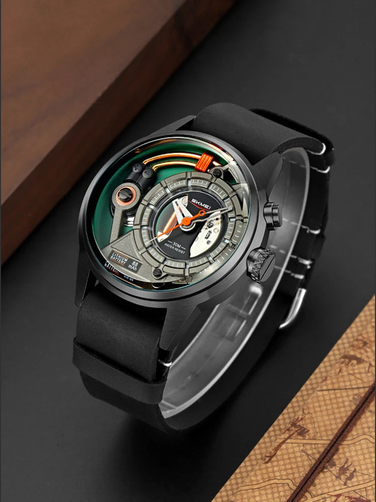 Creative cyberpunk style men's wristwatch 3D dial LED light simple leisure quartz watches for man reloj poedagar hombre