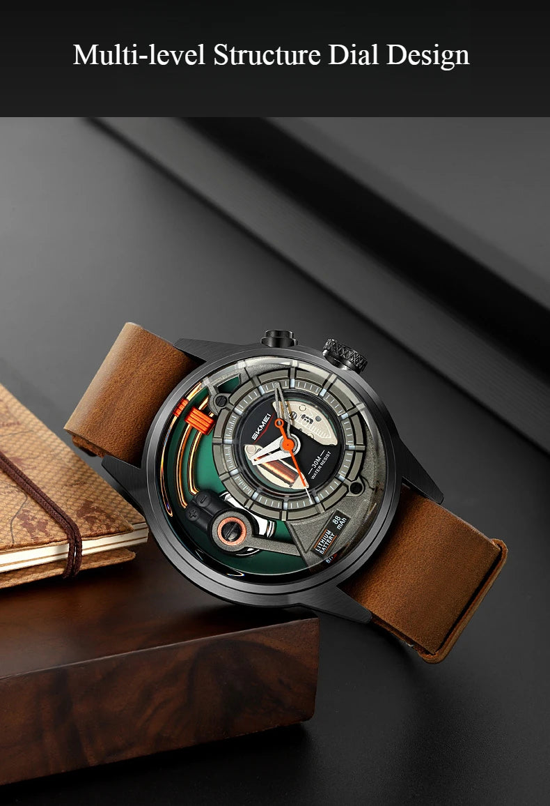 Creative cyberpunk style men's wristwatch 3D dial LED light simple leisure quartz watches for man reloj poedagar hombre