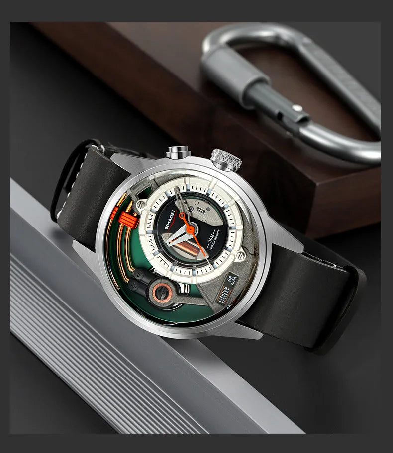 Creative cyberpunk style men's wristwatch 3D dial LED light simple leisure quartz watches for man reloj poedagar hombre