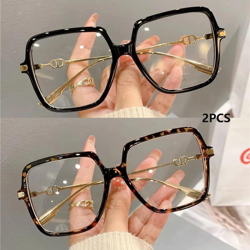 Fashion Oversized Square Eyewear Retro Womens Light Bloking Metal Frame Glasses Trend Optical Computer Eyeglasses