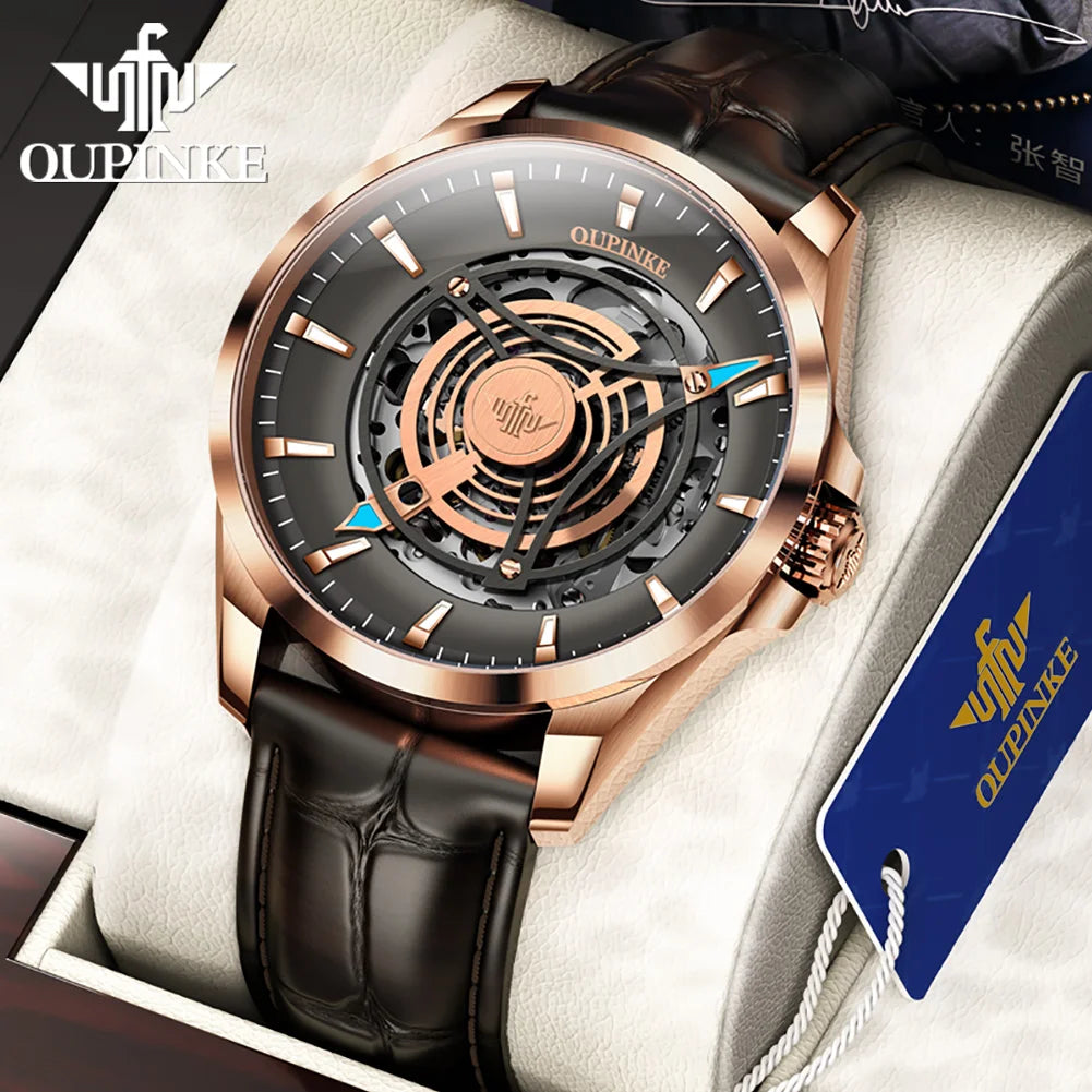 OUPINKE 3206 Top Brand Hollow Mechanical Watch For Men Synthetic Sapphire Mirror Waterproof Wristwatch Luxury Business Watches