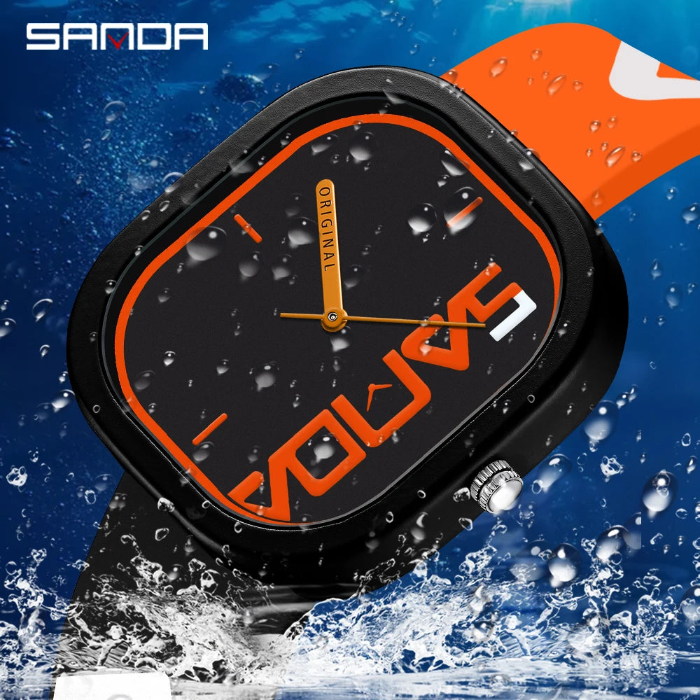SANDA Brand Fashion Sports Quartz Watch Men Luxury Casual Waterproof Silicone Strap Men Clock  Simple Design Men Wristwatch 3203