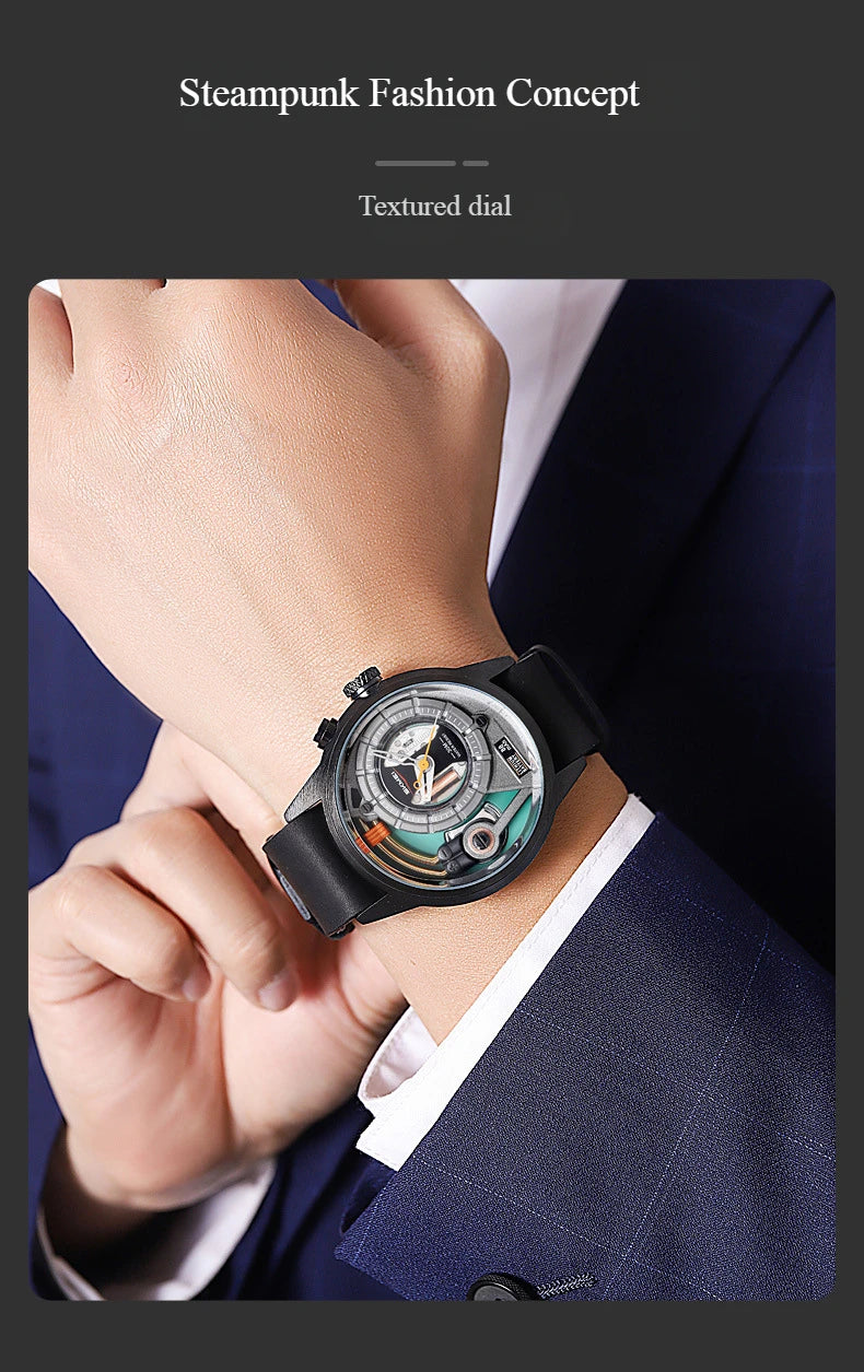 Creative cyberpunk style men's wristwatch 3D dial LED light simple leisure quartz watches for man reloj poedagar hombre