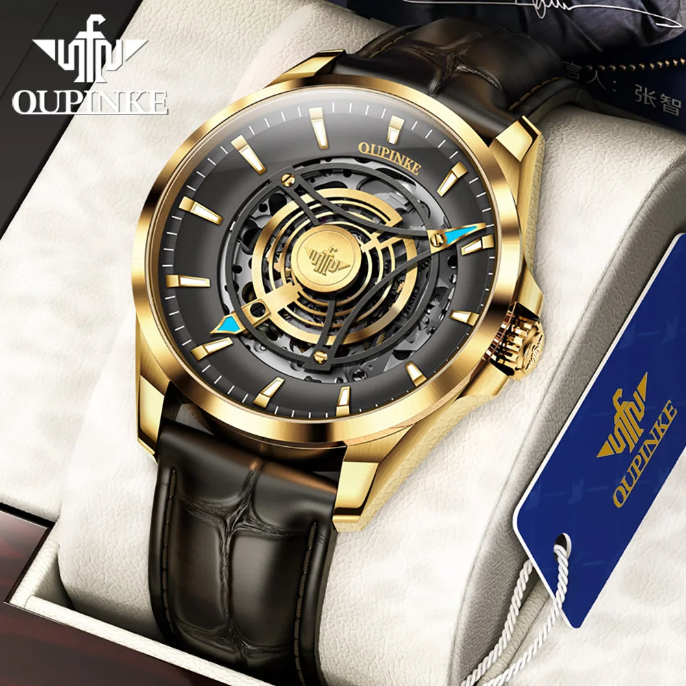 OUPINKE 3206 Top Brand Hollow Mechanical Watch For Men Synthetic Sapphire Mirror Waterproof Wristwatch Luxury Business Watches