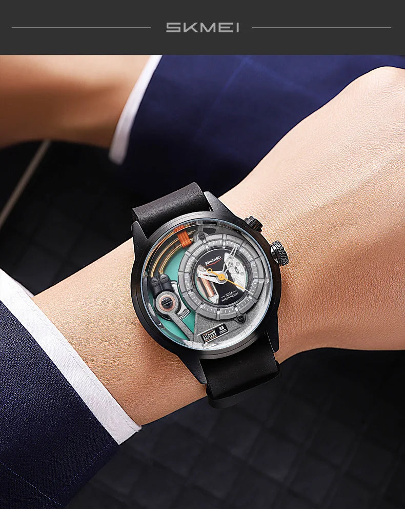 Creative cyberpunk style men's wristwatch 3D dial LED light simple leisure quartz watches for man reloj poedagar hombre
