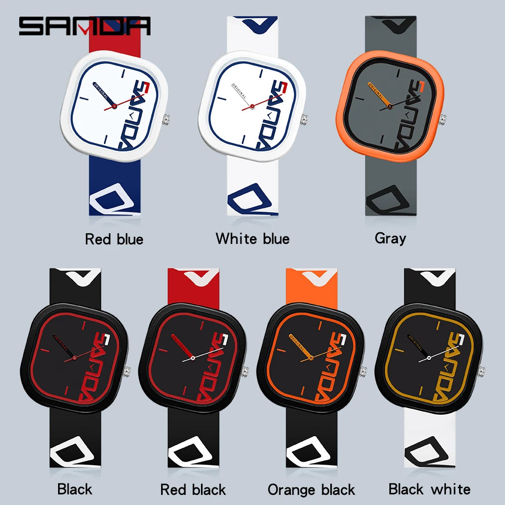 SANDA Brand Fashion Sports Quartz Watch Men Luxury Casual Waterproof Silicone Strap Men Clock  Simple Design Men Wristwatch 3203