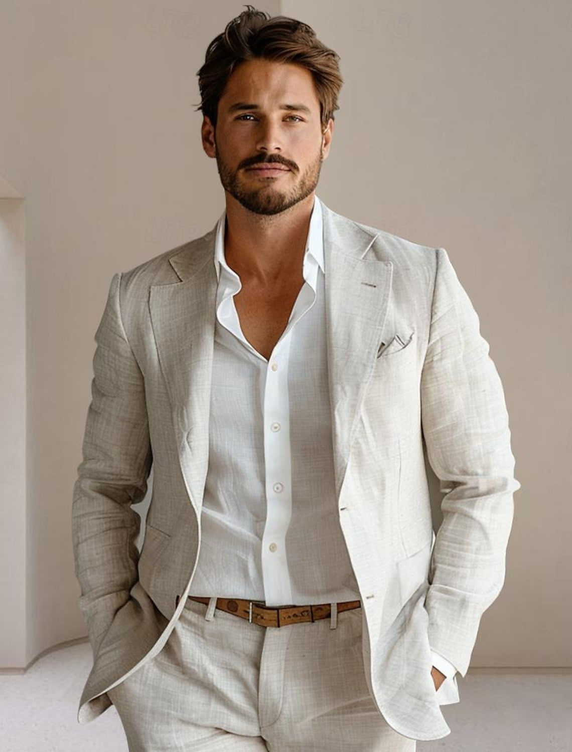 Hombre Chaqueta americana Boda Aniversario Fiesta Verano Primavera Lino Color sólido Recto 1 botón Chaqueta de sport Gris oscuro Negro Verde Claro Azul Marino #15252767