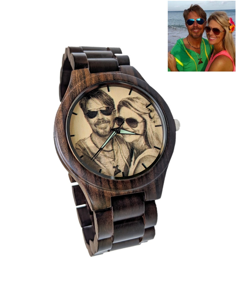 Reloj de madera con foto grabada, regalo del día del padre para el esposo, reloj de madera para hombres, reloj con foto, regalo de cumpleaños para él, reloj con foto personalizado