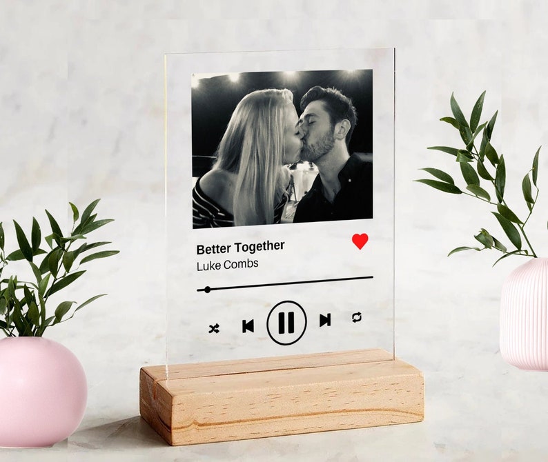 Placa de canción personalizada - Placa de acrílico Regalo para parejas con código y texto Foto de canción de pareja Placa musical de mejor amiga Regalo de último minuto