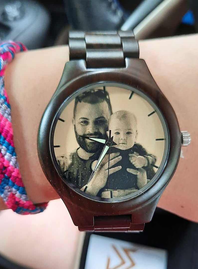 Reloj de madera con foto grabada, regalo del día del padre para el esposo, reloj de madera para hombres, reloj con foto, regalo de cumpleaños para él, reloj con foto personalizado