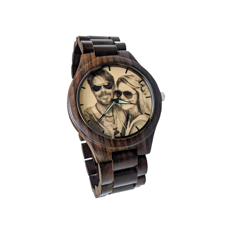 Reloj de madera con foto grabada, regalo del día del padre para el esposo, reloj de madera para hombres, reloj con foto, regalo de cumpleaños para él, reloj con foto personalizado
